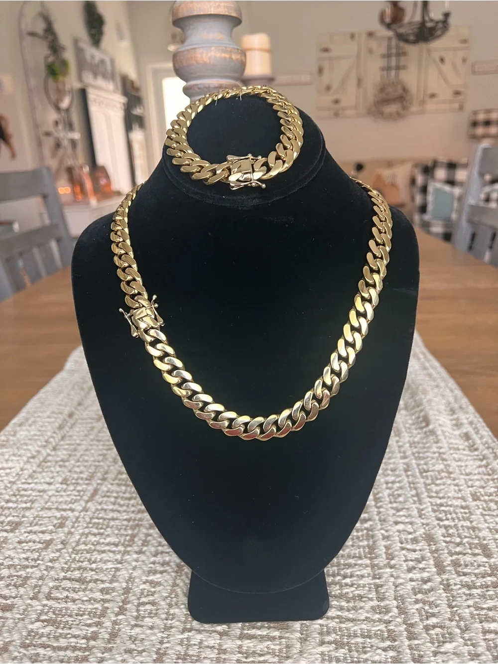 12mm Cuban Link Set 20” Necklace  8.5” Bracelet Gold Plated